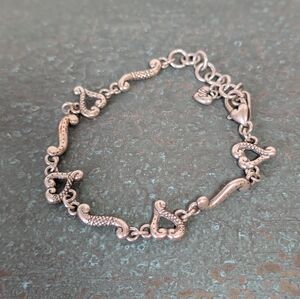 Brighton “Tuscan” Heart Link Bracelet Silver Plated Etched Scroll Open Hearts